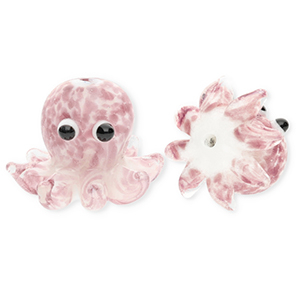 Handmade glass beads octopus Mauve-White