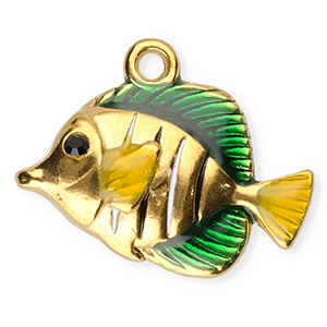 Stainless steel charm enamel fish Gold-Green-Yellow-Black