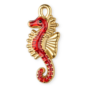 Stainless steel charm enamel seahorse Gold-Red-Black