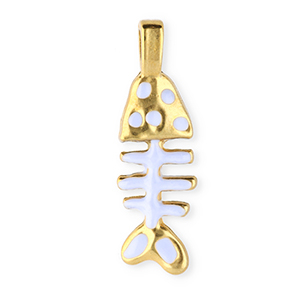 Stainless steel charm enamel fishbone Gold-White
