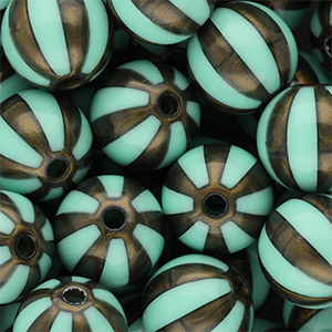 16 mm DQ&reg; acrylic beads with stripes Turquoise Green-Golden Brown