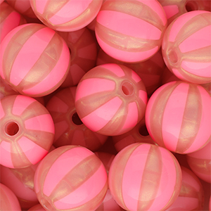 16 mm DQ&reg; acrylic beads with stripes Coral Pink-Peach Pink