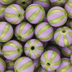 12 mm DQ&reg; acrylic beads with stripes Purple-Olive Green