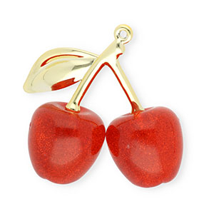 Acrylic charms cherries Gold-Red Glitter