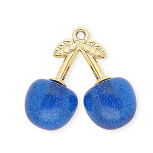 Acrylic charms cherries Gold- Blue Glitter