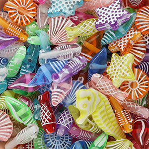 Acrylic beads sea life Transparent Multicolour-White