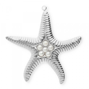Stainless steel charms starfish with imitation pearls Silver-White