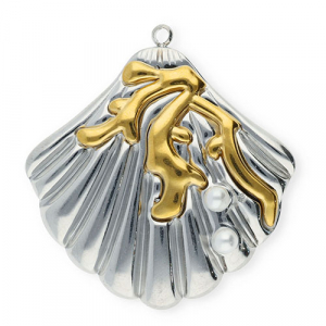 Stainless steel charms shell with imitation pearls Silver-Gold-White
