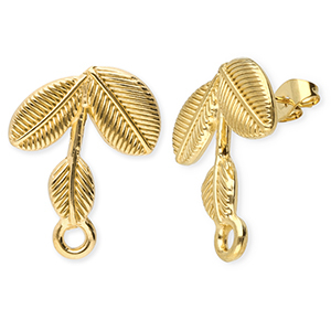 Stainless steel findings earrings / earpin leafs with loop Gold