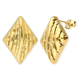 Stainless steel findings earrings / earpin rhombus with loop Gold