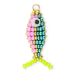 BY31&reg; Glass seed beads charms fish Metallic Teal Blue-Pastel Lilac-Gold-Lime Green