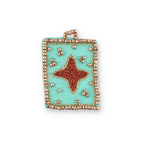 Handmade embroidered charms star Turquoise-Brown-Gold