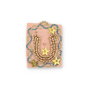 Handmade embroidered charms horseshoe Salmon Pink-Blue-Gold