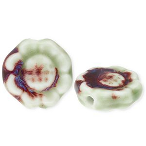 Beads ceramic flower Light Green-Port Red