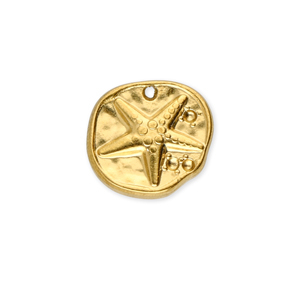 Stainless steel charms round with starfish Gold