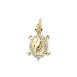 Brass TQ metal charms turtle with rhinestones Gold-Transparent-Black