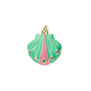 Brass TQ metal charms shell with rhinestones Gold-Green-Pink-Transparent