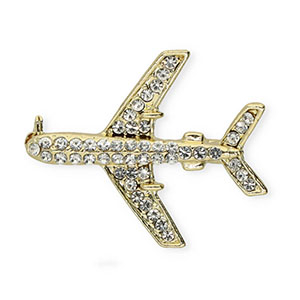 Brooches airplane with strass Gold-Crystal