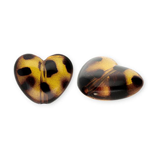Acrylic beads heart with leopard print Transparent Amber Brown