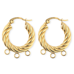 BY31&reg; Stainless Steel findings earrings&nbsp;/&nbsp;creoles twisted with 3 loops Gold