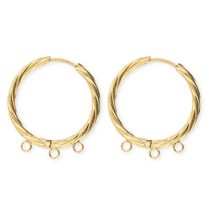 BY31&reg; Stainless Steel findings earrings&nbsp;/&nbsp;creoles twisted with 3 loops Gold