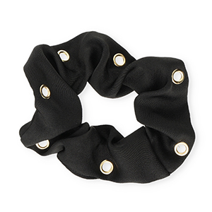 Scrunchie hair tie silky with eyes Black-Gold