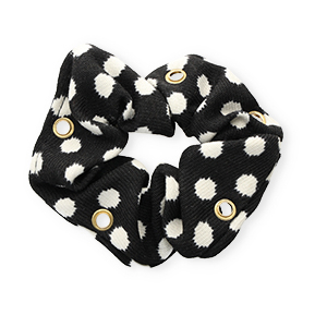 Scrunchie hair tie dots with eyes Black-White-Gold