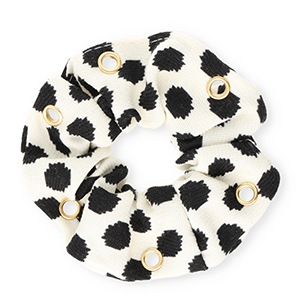 Scrunchie hair tie dots with eyes White-Black-Gold