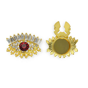 Button covers eye with strass and imitation pearls Gold-Red-Crystal-White