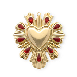Stainless steel charms with enamel heart Gold-Red