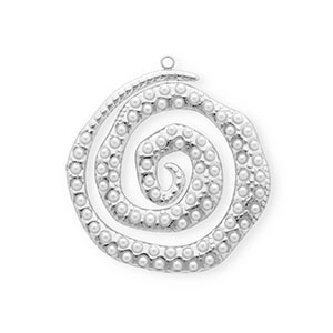 Stainless steel charms spiral with imitation pearls Silver-White
