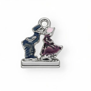 Stainless steel charms with enamel kissing couple Silver-Blue-Purple