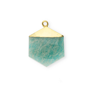 Natural stone charms Feldspar hexagon Green-White-Gold