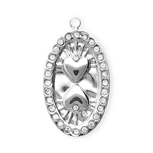Stainless steel charms with strass oval with hearts Silver-Crystal