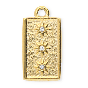 Stainless steel charms with strass rectangle with stars Gold-Crystal