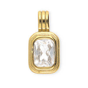 Stainless steel charms with strass rectangle Gold-Crystal