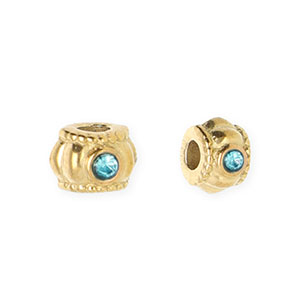 Stainless steel beads spacer with strass 6mm Gold-Blue