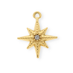 Stainless steel charms with strass star Gold-Crystal