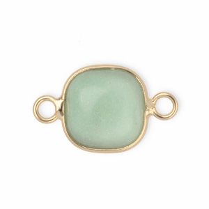 Natural stone charms connector 12x12mm Grayed Jade Green-Gold