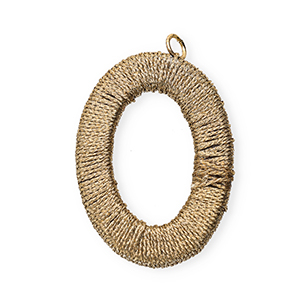 Acrylic charms with macram&eacute; bead oval Champagne Beige Metallic-Gold