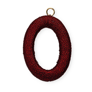 Acrylic charms with macram&eacute; bead oval Red Metallic-Gold