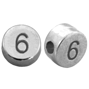 DQ European metal number beads # 6 Antique Silver (nickel free)