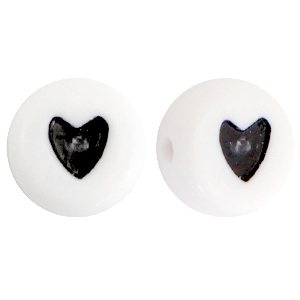 Acrylic heartshaped letterbeads Black-White