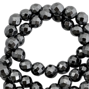 Round hematite beads 6mm faceted cut Anthracite grey