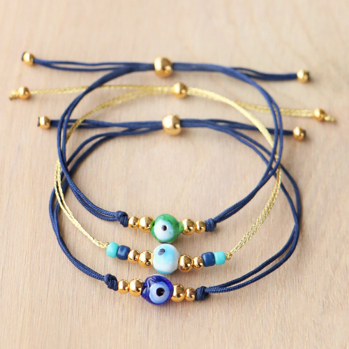 Making subtle bracelets with the new evil eye beads:
