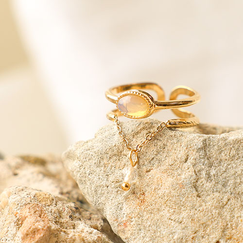 Elegant stainless steel rings with natural stone