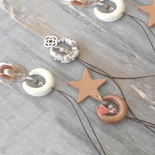 Marvelous jewellery made with DQ metal pendants and beautiful ceramic beads, tooth and horn!