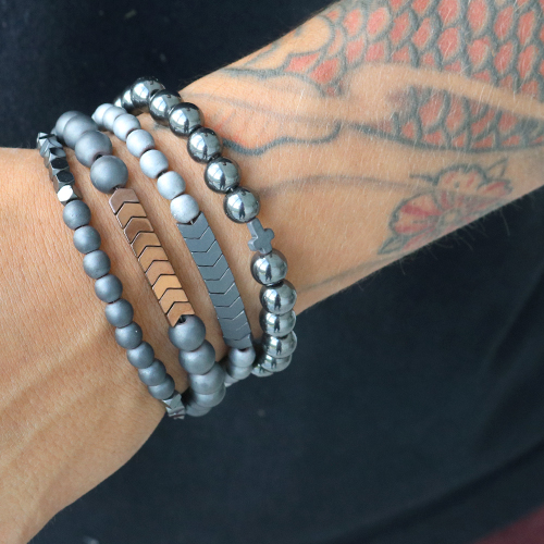 Modern-minimalistic jewellery with hematite beads for him and her