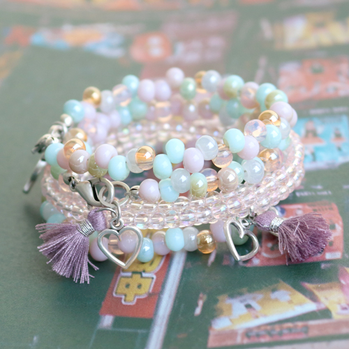 These sweet jewellery can made easily with our new colours glass beads