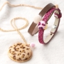 Fluffy jewellery with faux fur cabochons, faceted beads, wooden beads, settings and Cuoio bracelets